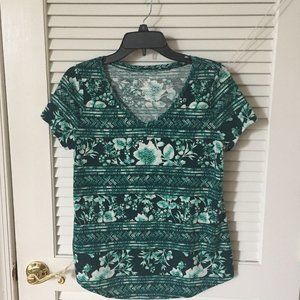 SONOMA WOMENS SZ XS T-SHIRT GREEN PRINT EVERYDAY TEE V NECK SHORT SLEEVE TOP NWT